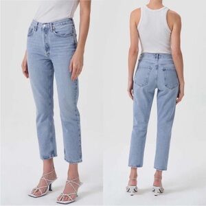AGOLDE Riley High Waisted Straight Leg Cropped Ankle Denim Jeans Blue 23